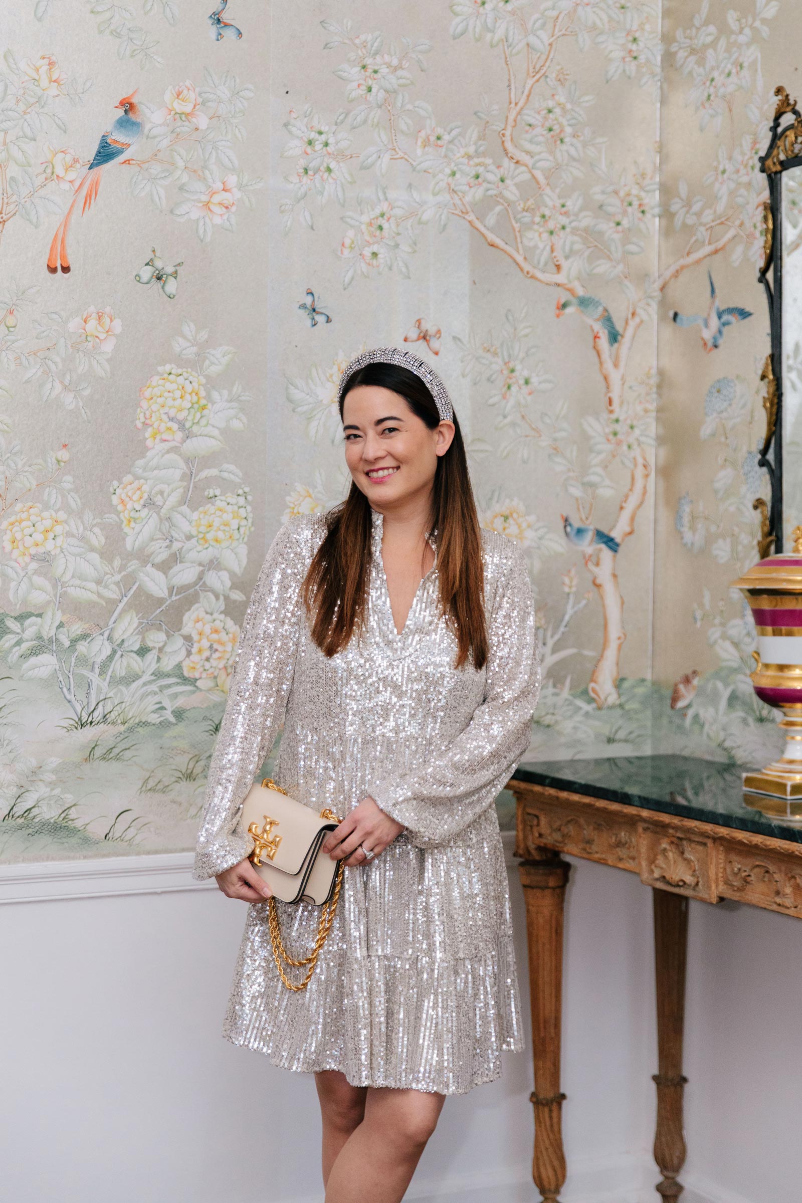 Jennifer Lake de Gournay Sequin Tiered Dress