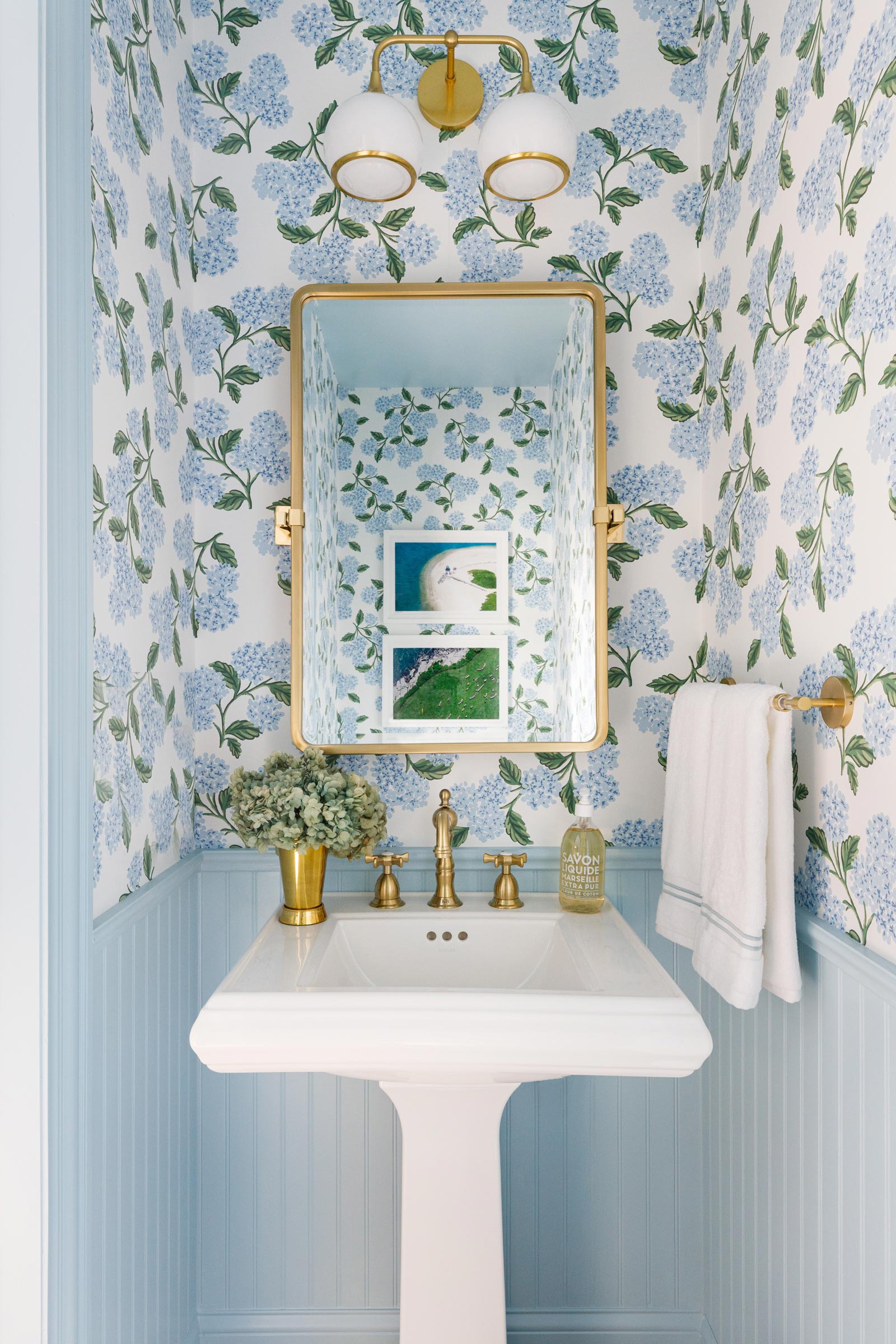 Jennifer Lake Powder Room Hydrangea Wallpaper