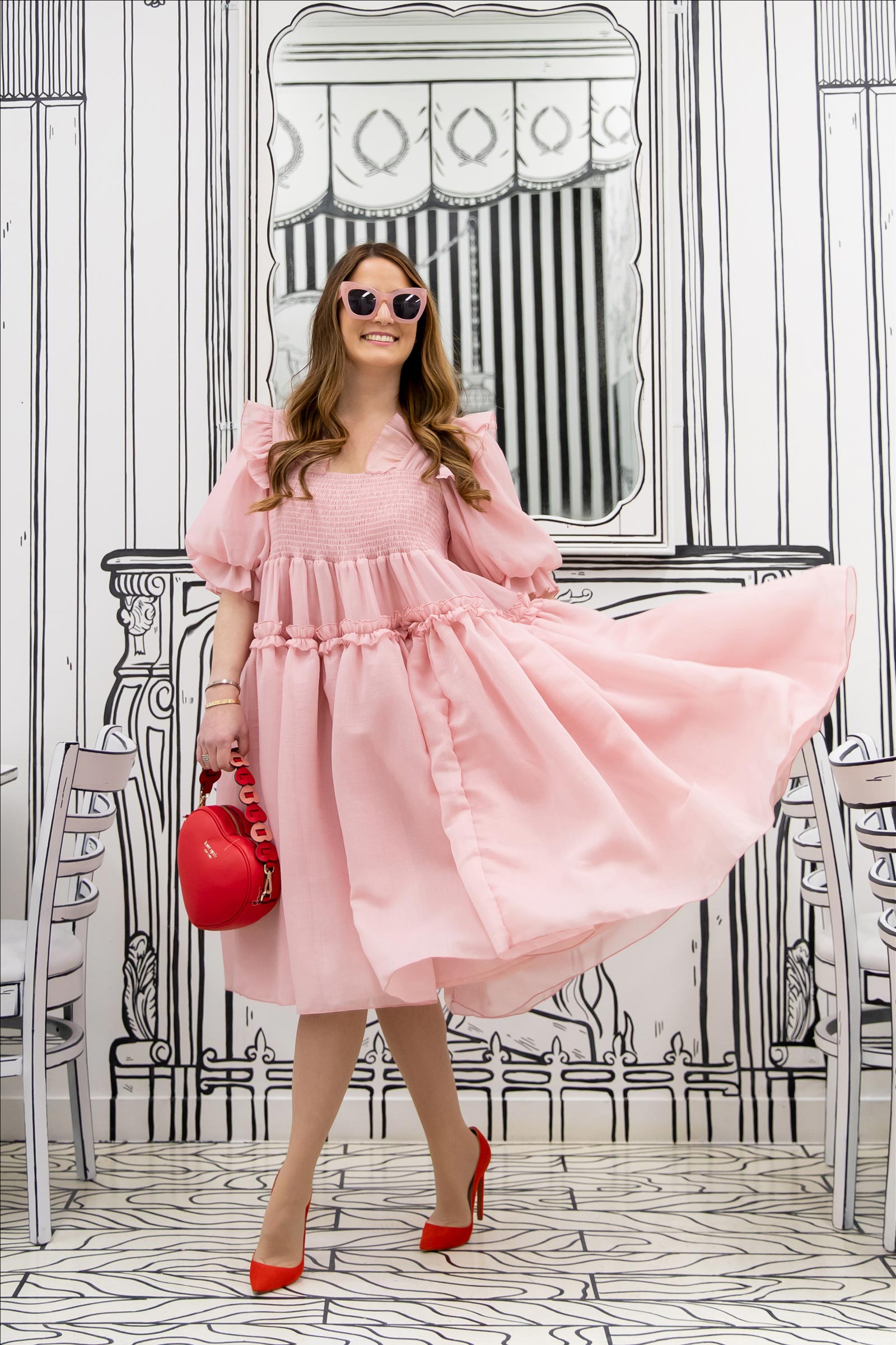 Jennifer Lake Pink Ruffle Dress