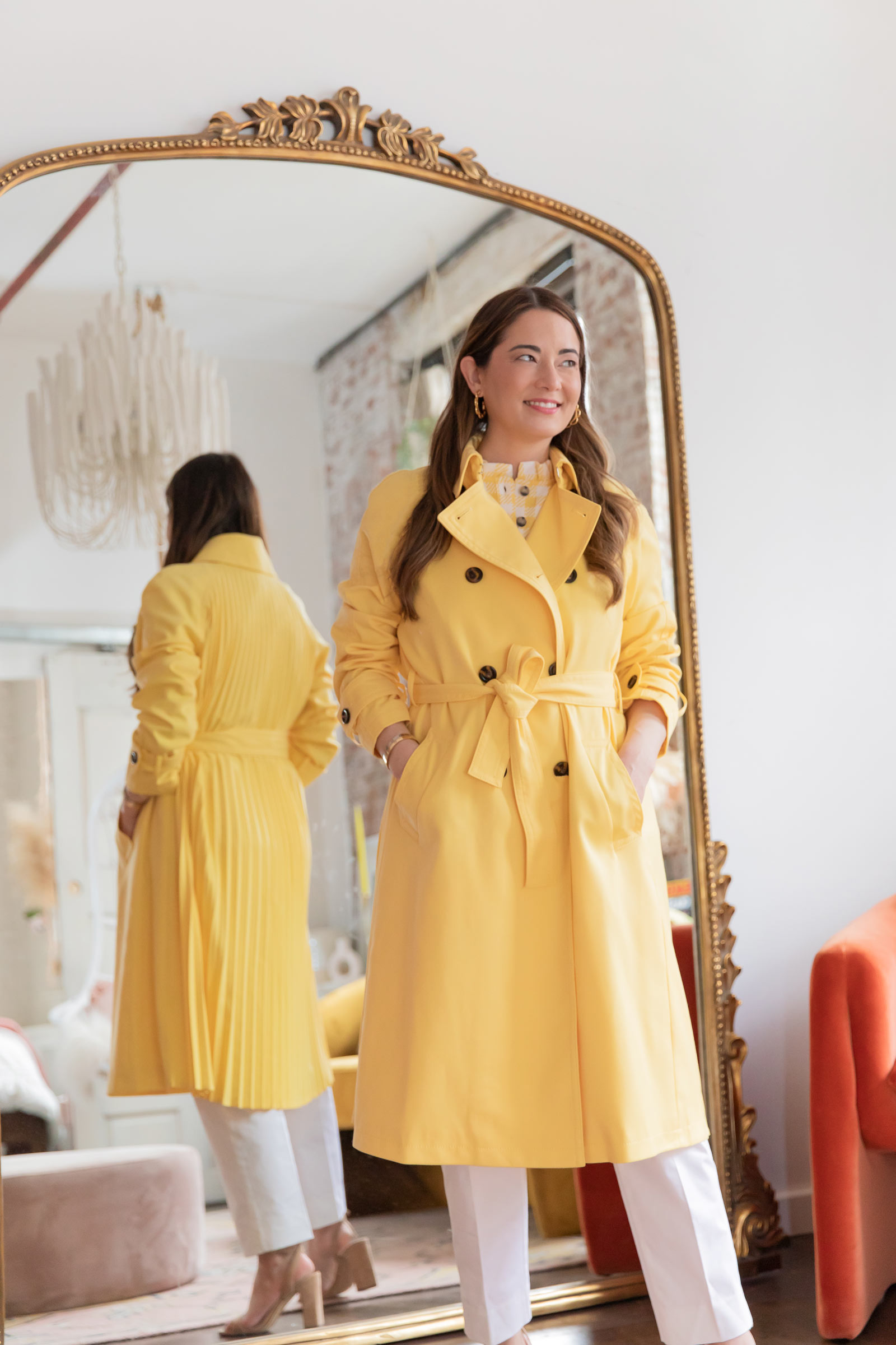 Jennifer Lake Yellow Pleated Trench