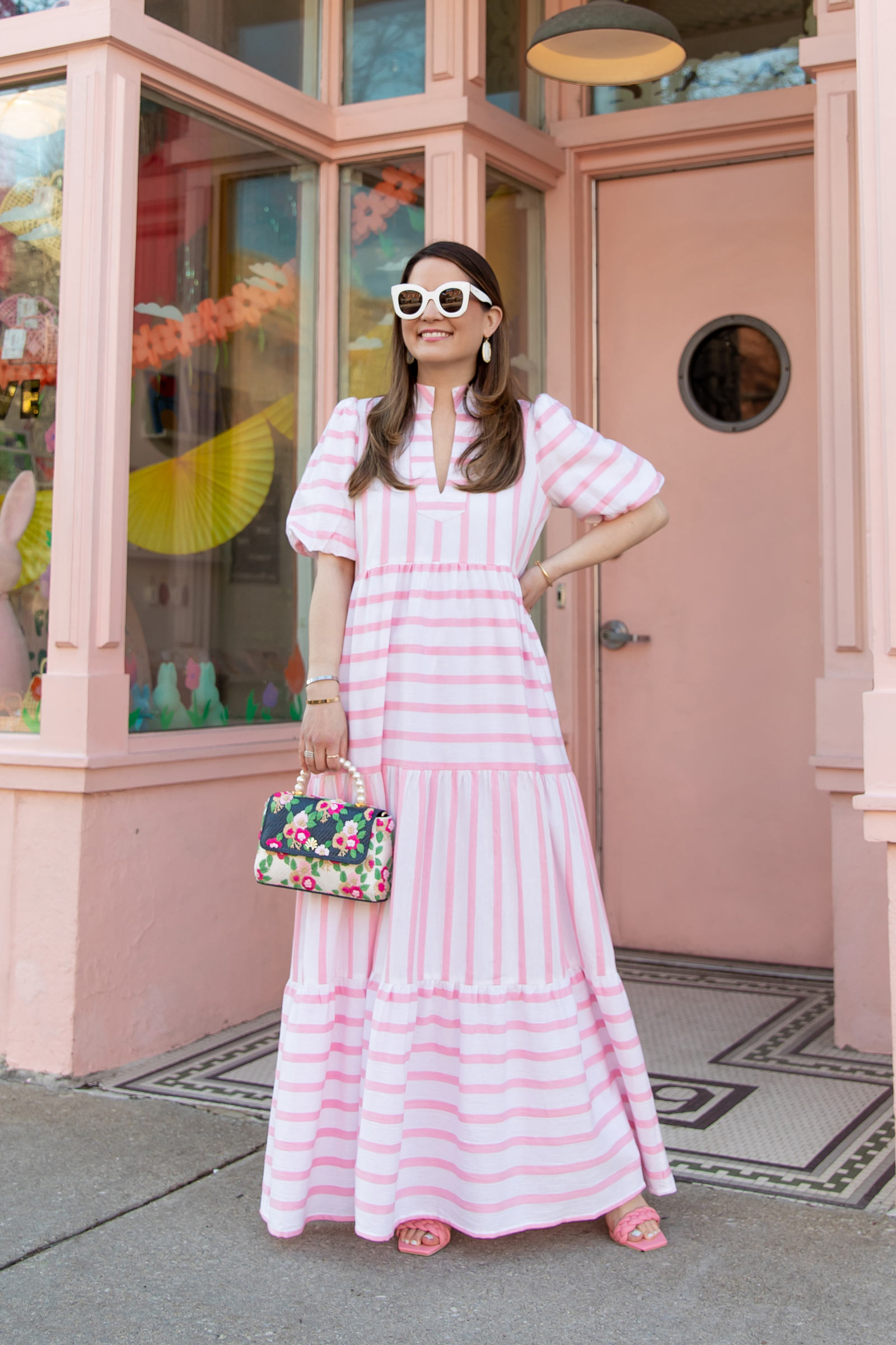 jennifer lake pink stripe maxi dress