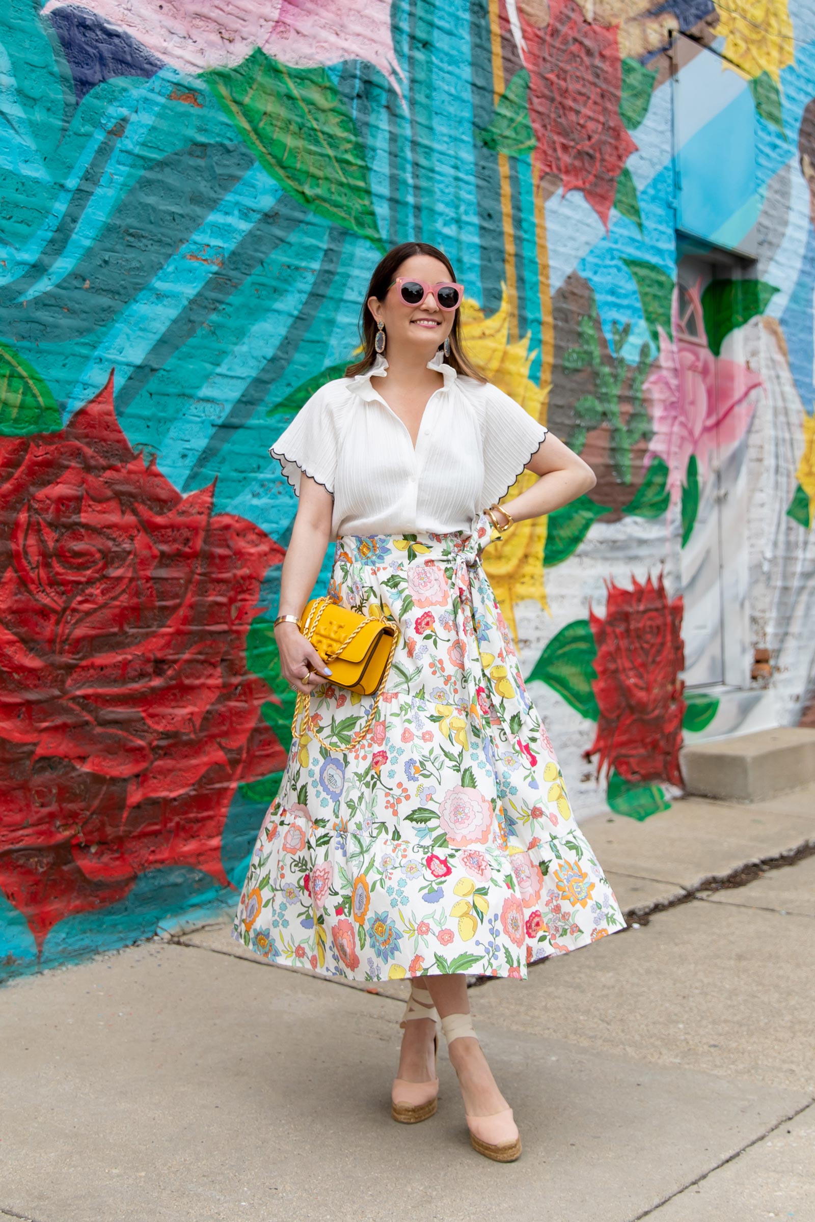 Crosby by Molly Burch Floral Midi Skirt Outfit - Style Charade