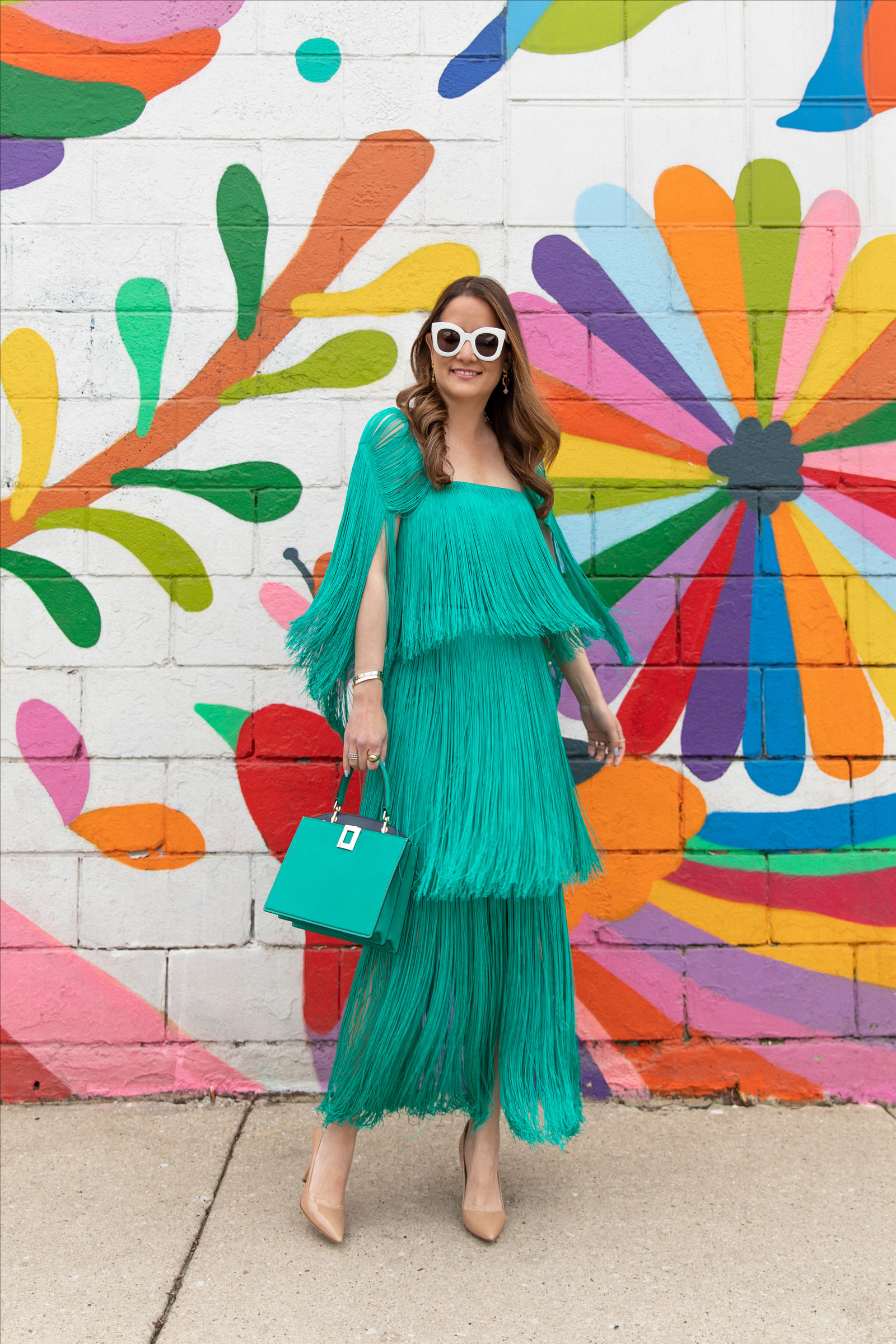 Jennifer Lake No Pise La Grama Green Fringe dress