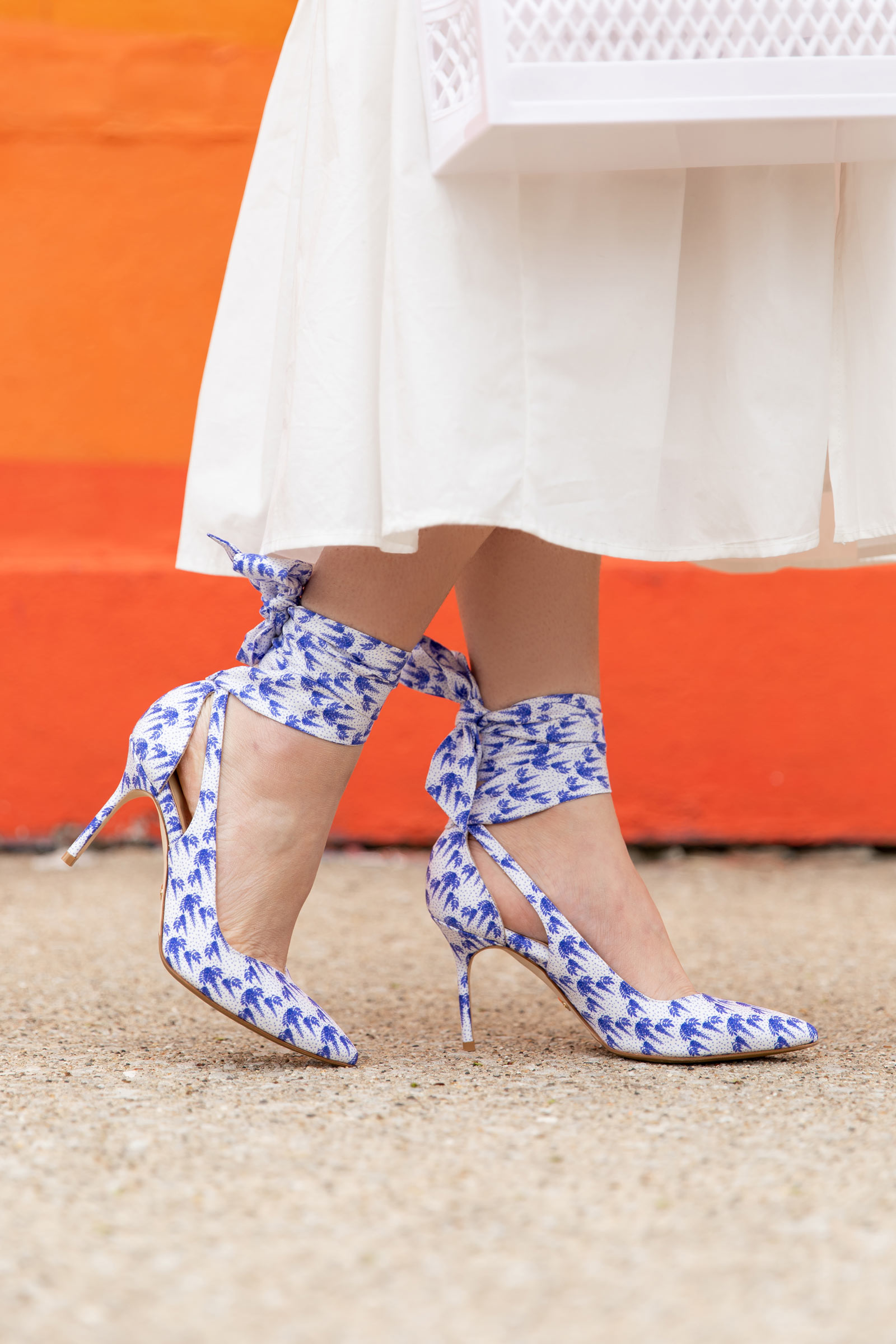 Sarah Flint Perfect Pump Blue Wisteria + White Midi Dress