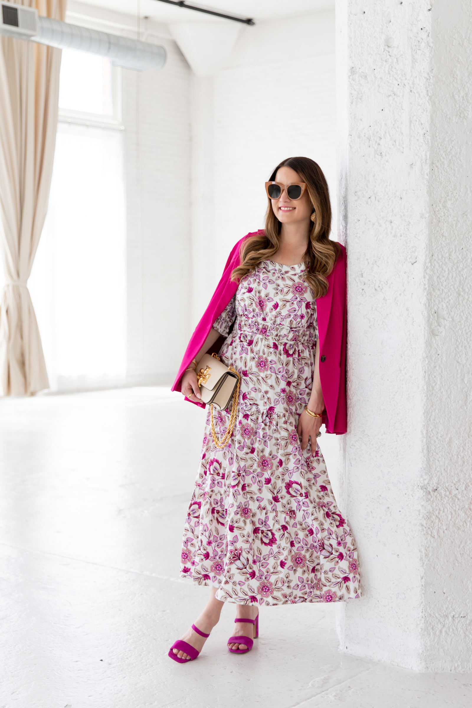 Ann Taylor Pink Floral Print Midi Dress