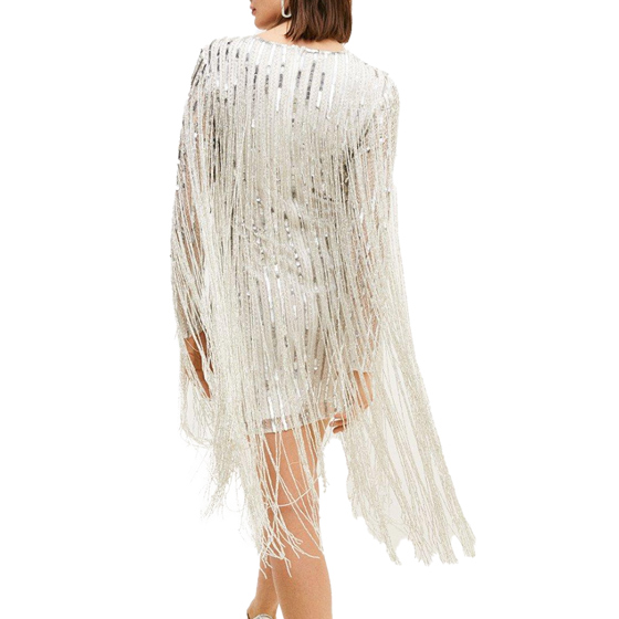 Beaded Fringed Woven Mini Dress