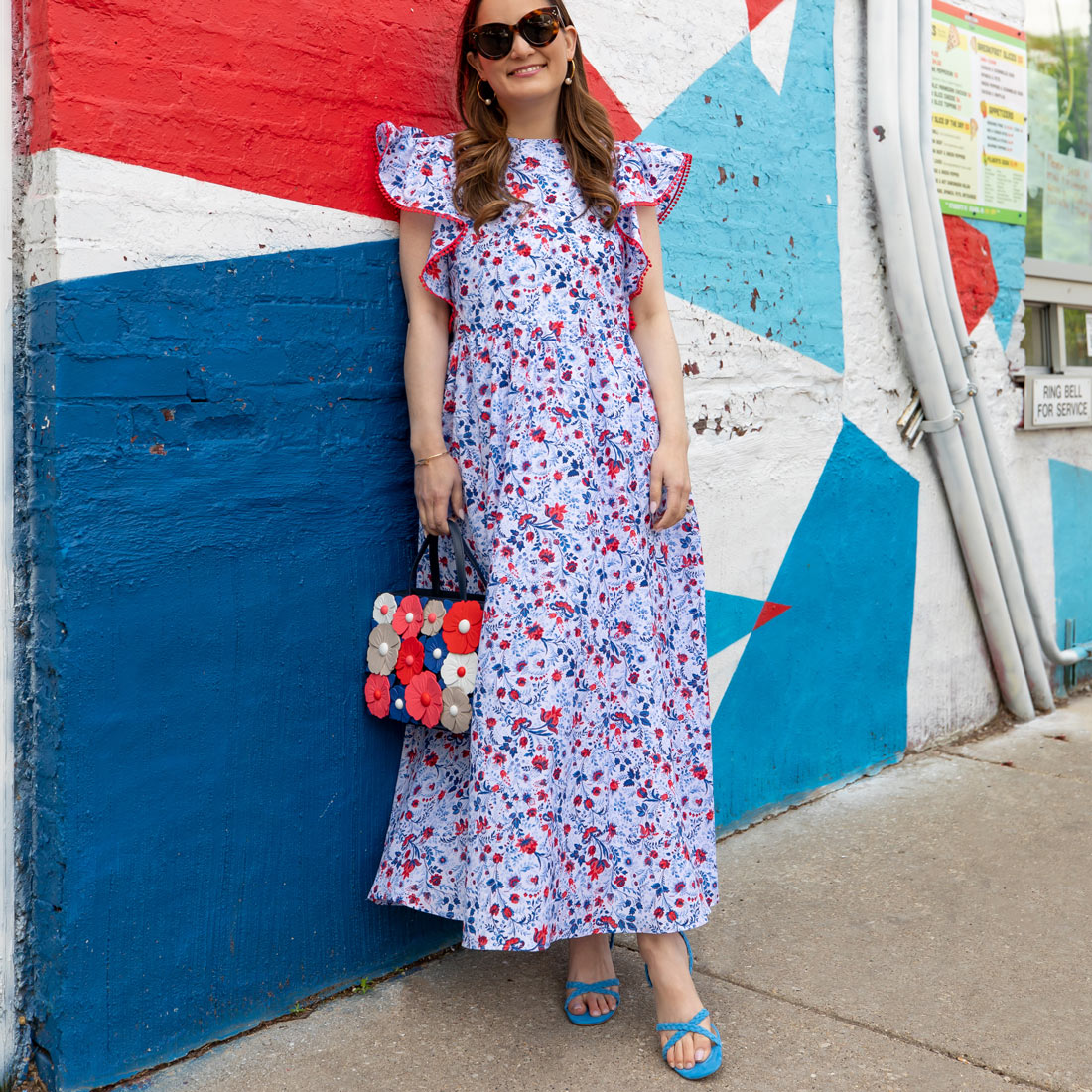 Red Blue Floral Maxi Dress