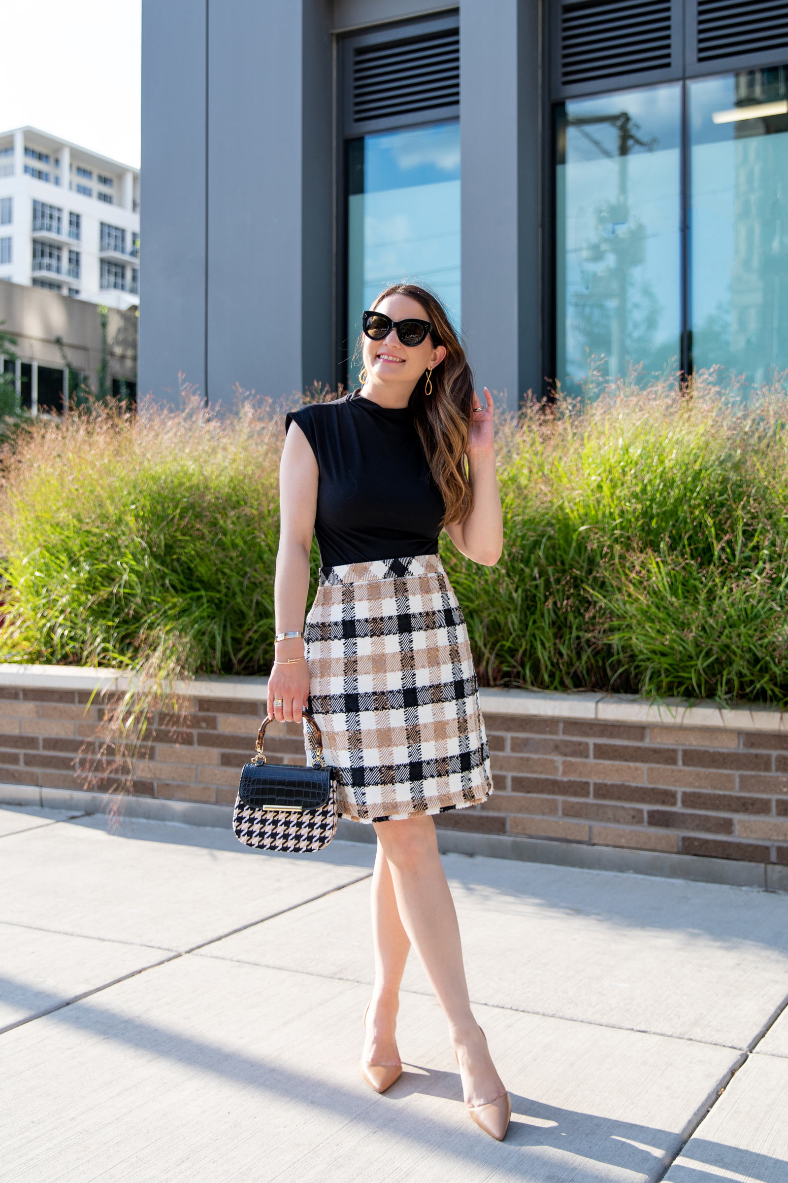 Ann Taylor Black Tan Plaid Skirt