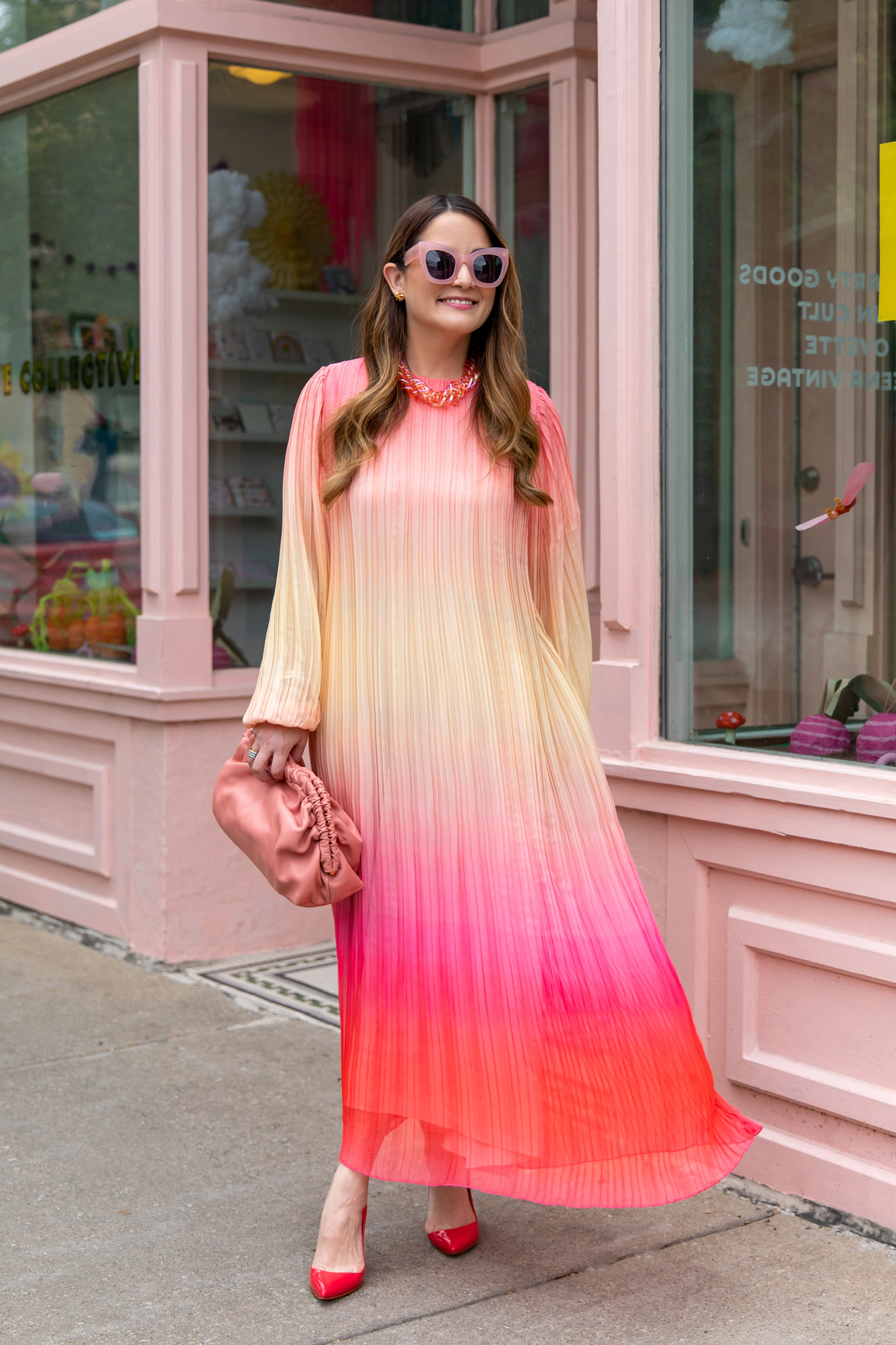 Ombre Pleated Caftan Dopamine Dressing