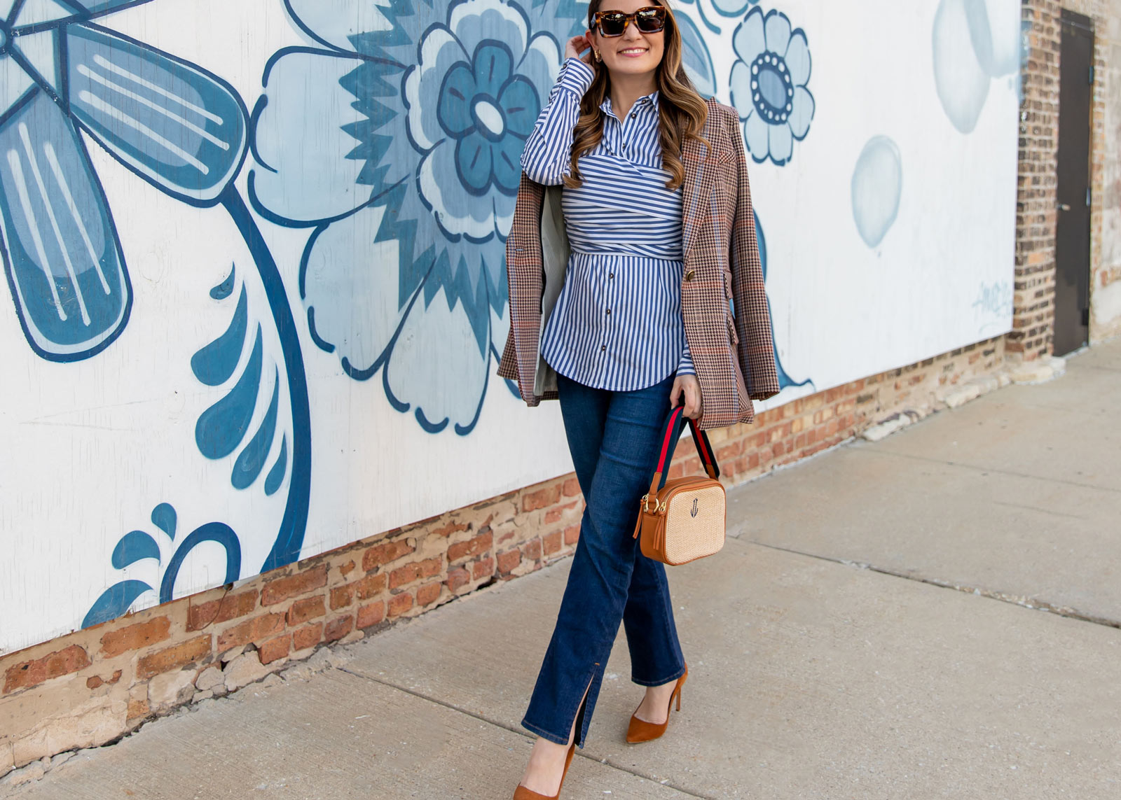 Houndstooth and stripes fall outfit