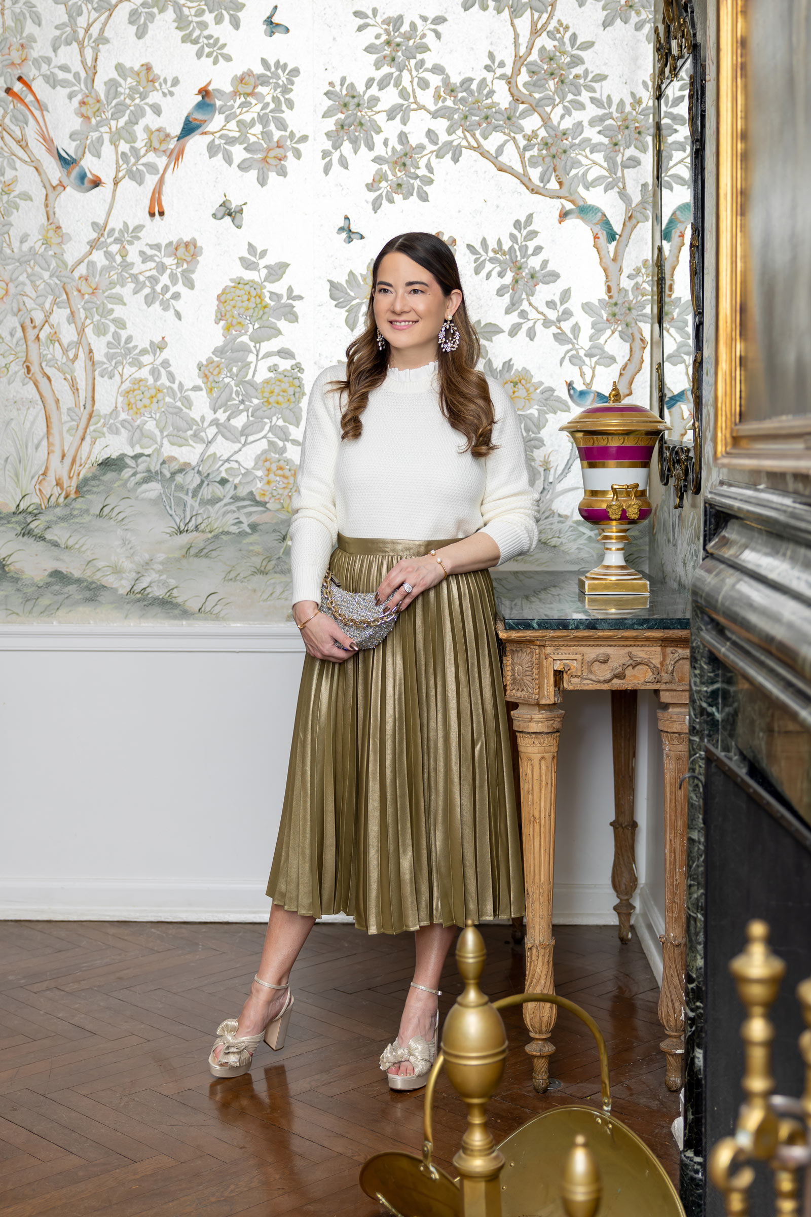 Ann Taylor Holiday Gold Midi Skirt