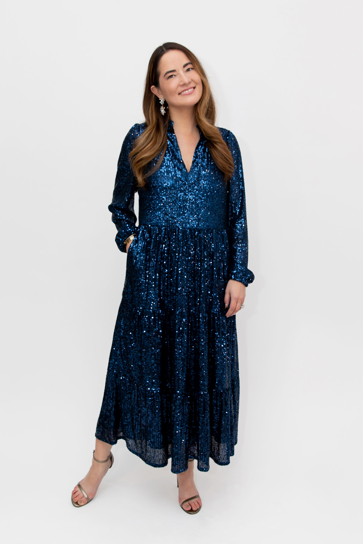 Navy Sequin Midi Dress