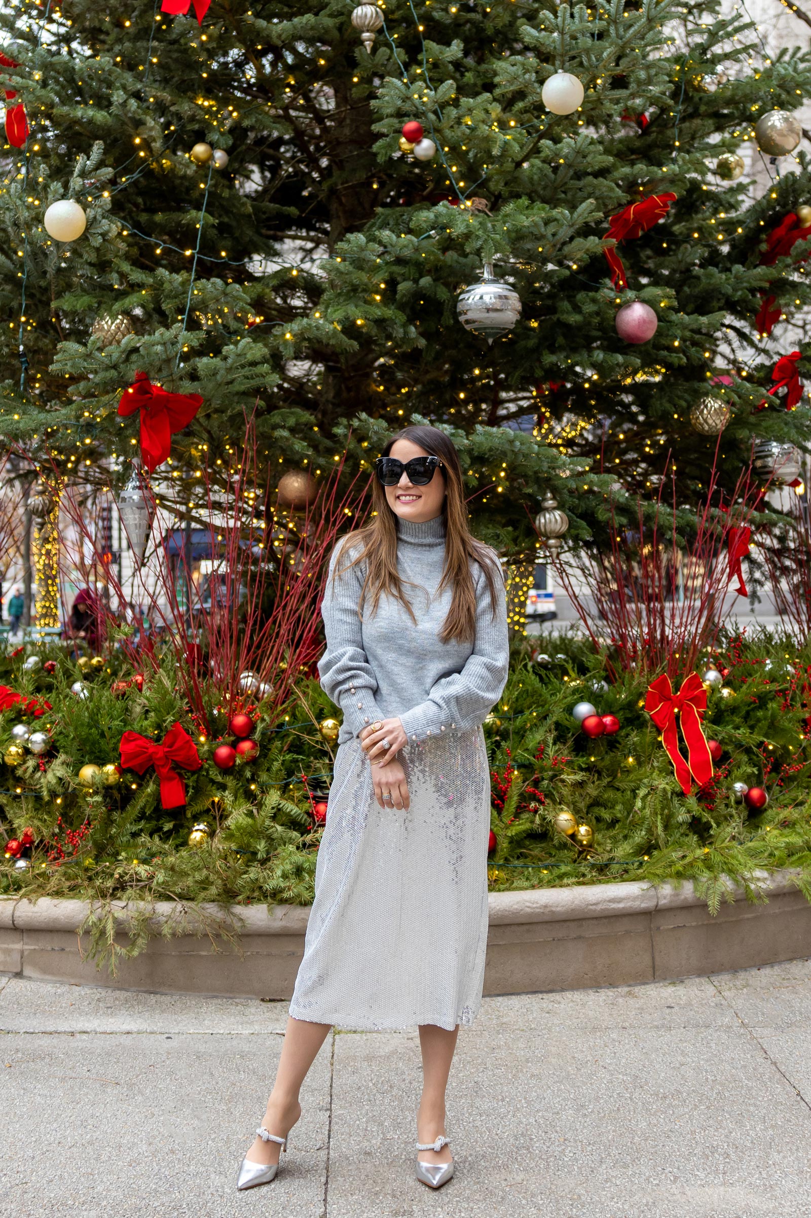 Silver Sequin Midi Skirt | Walmart Holiday Party Outfit