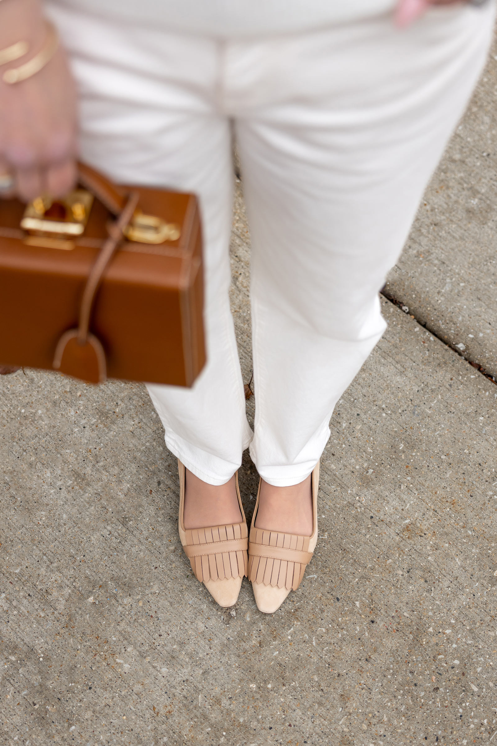 Ann Taylor Tan Suede Fringe Flats