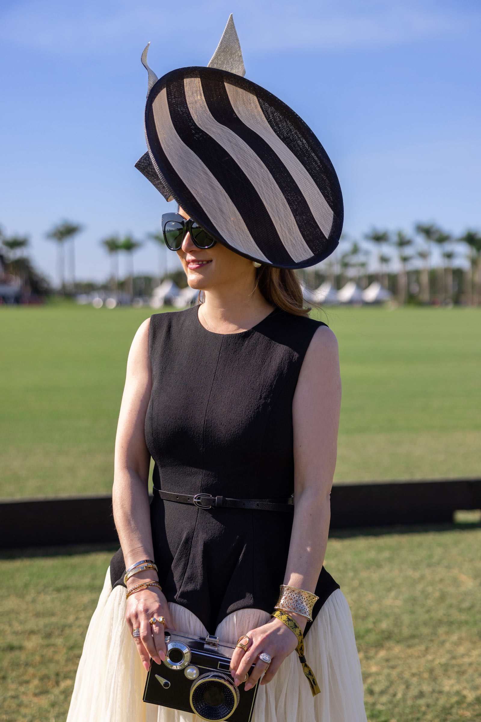 Amy Jo Fascinator Black White Stripe