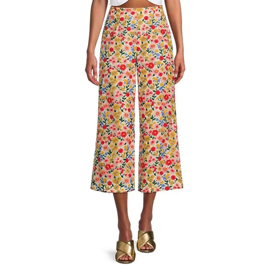 Nellya Embroidered Floral Mesh Cropped Wide Leg Pants
