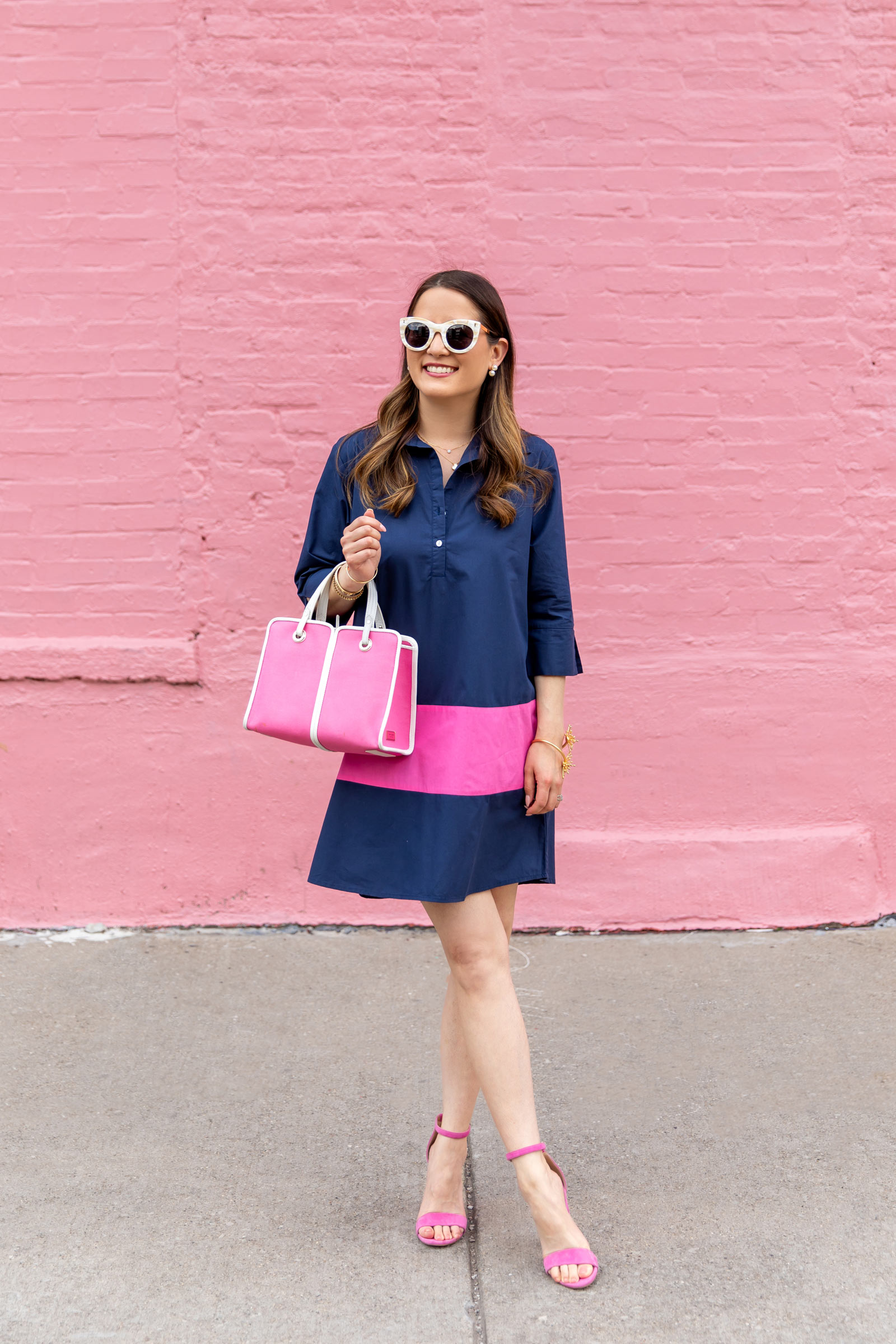 Navy Fuchsia Colorblock Dress