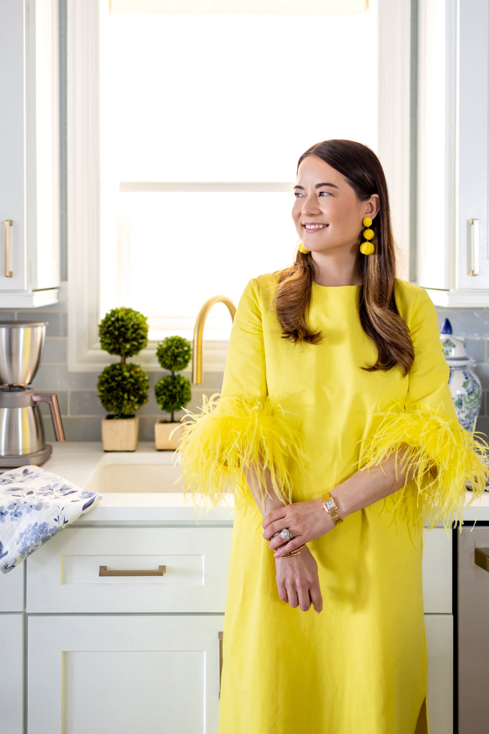 Jennifer Lake Yellow Feather Dress