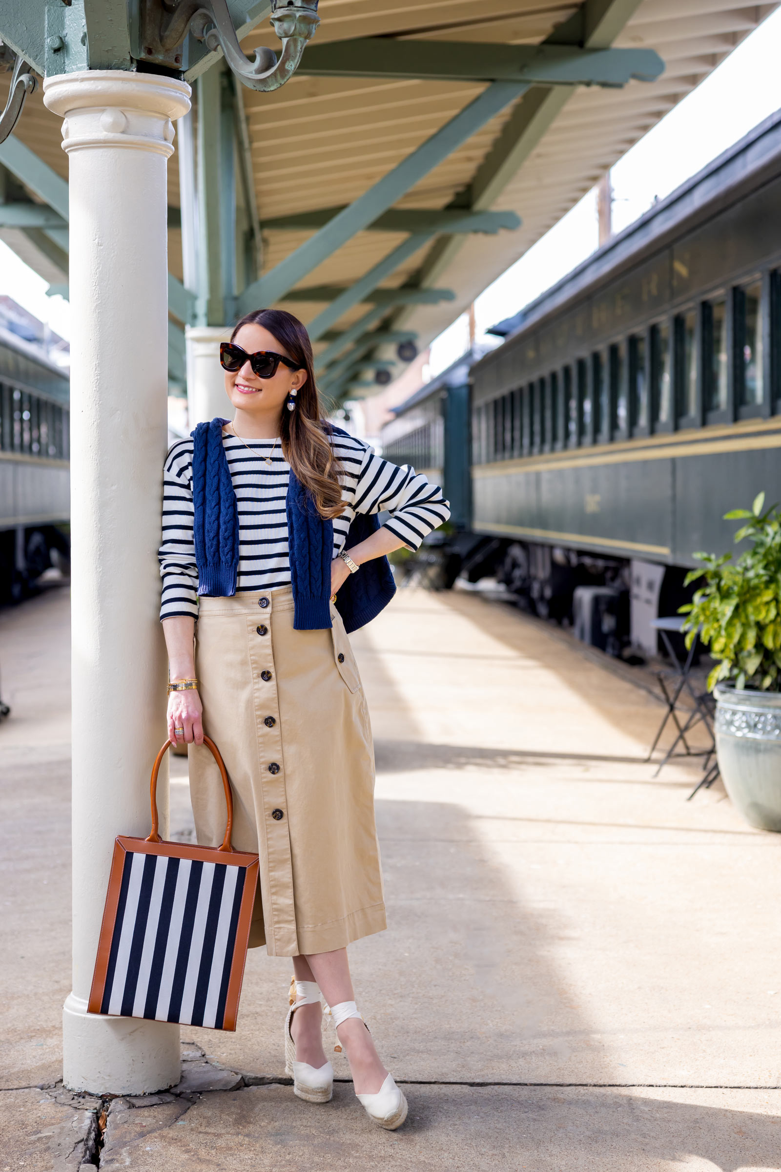 Ann Taylor Navy Stripe Tote