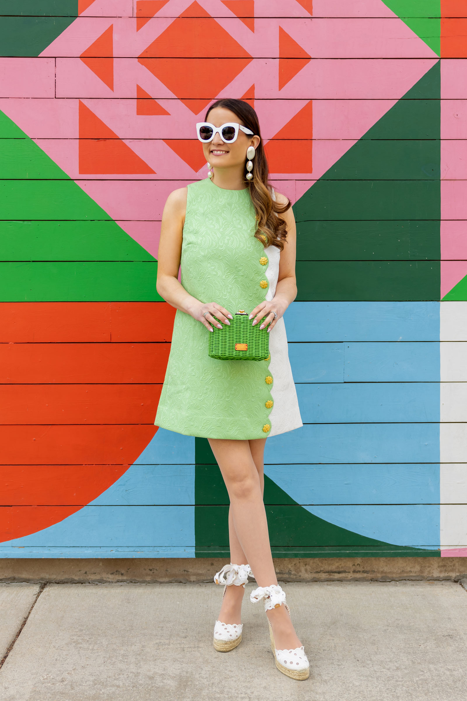 Mestiza Green Brocade Scallop Button Dress