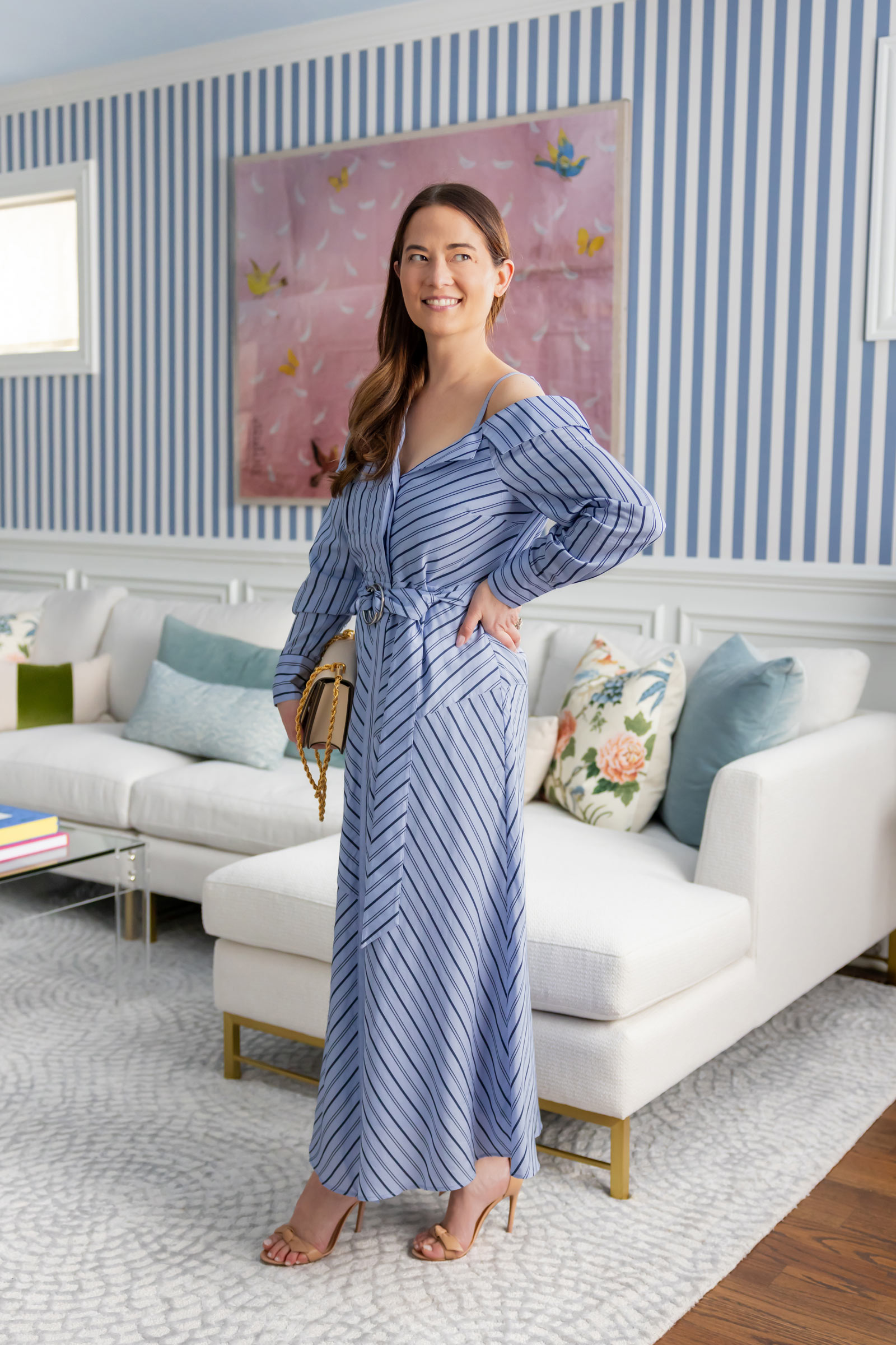 Saks Cinq à Sept Marcella Belted Striped Shirtdress