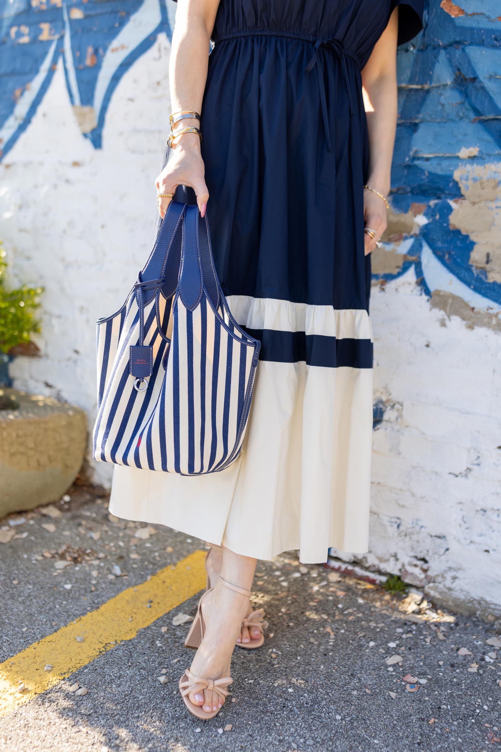 Polo Ralph Lauren Navy White Stripe Canvas Tote