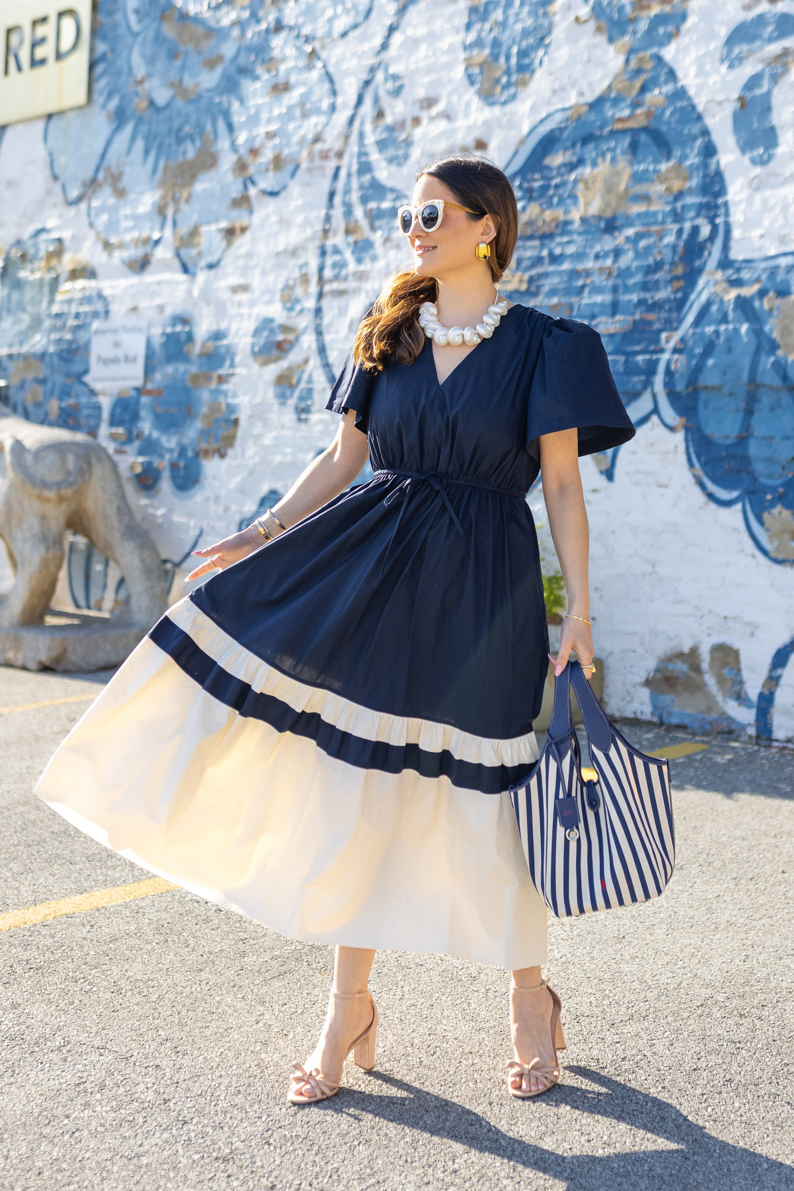 Tuckernuck Navy Cream Mitchell Dress