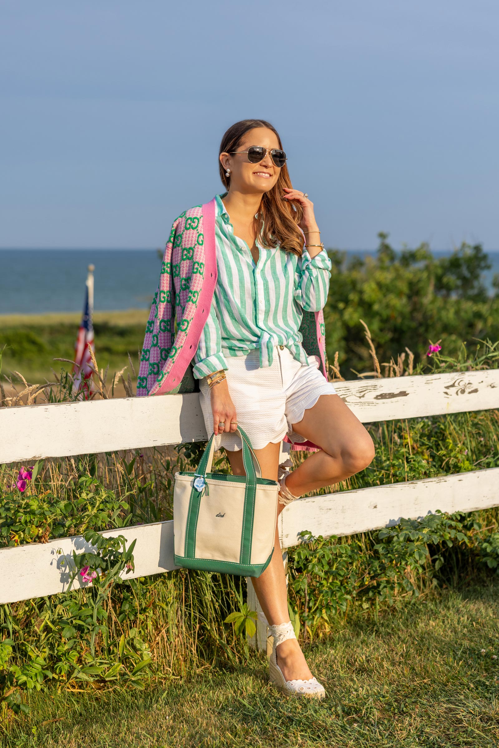 Ralph Lauren Green Stripe Linen Top