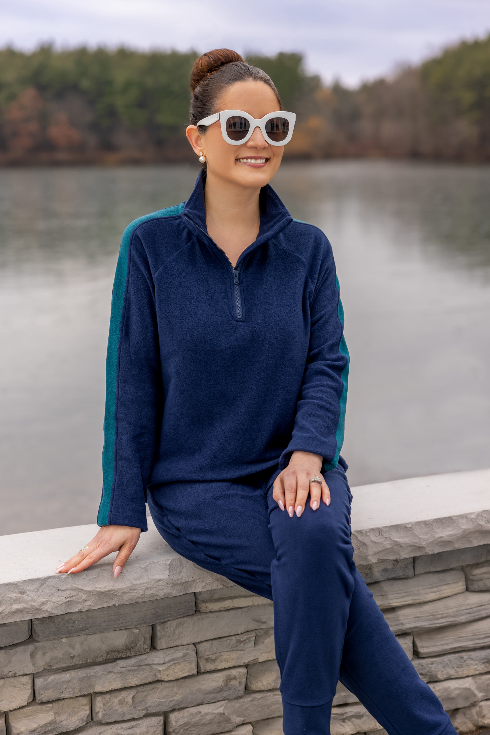 Jennifer Lake Cuddl Duds Navy Fleece Quarter Zip