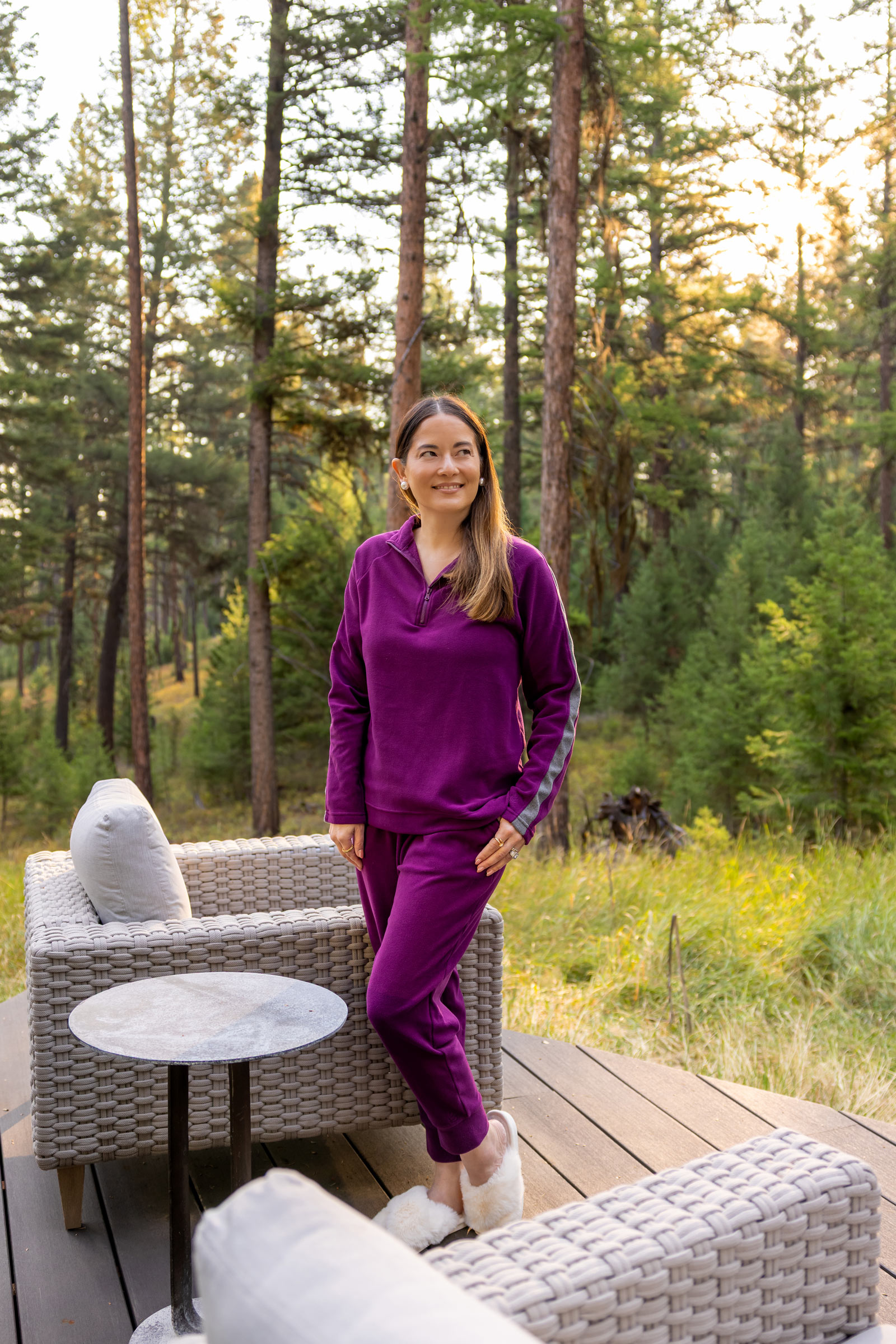 Jennifer Lake Cuddl Duds Dark Purple Fleece Quarter Zip Set