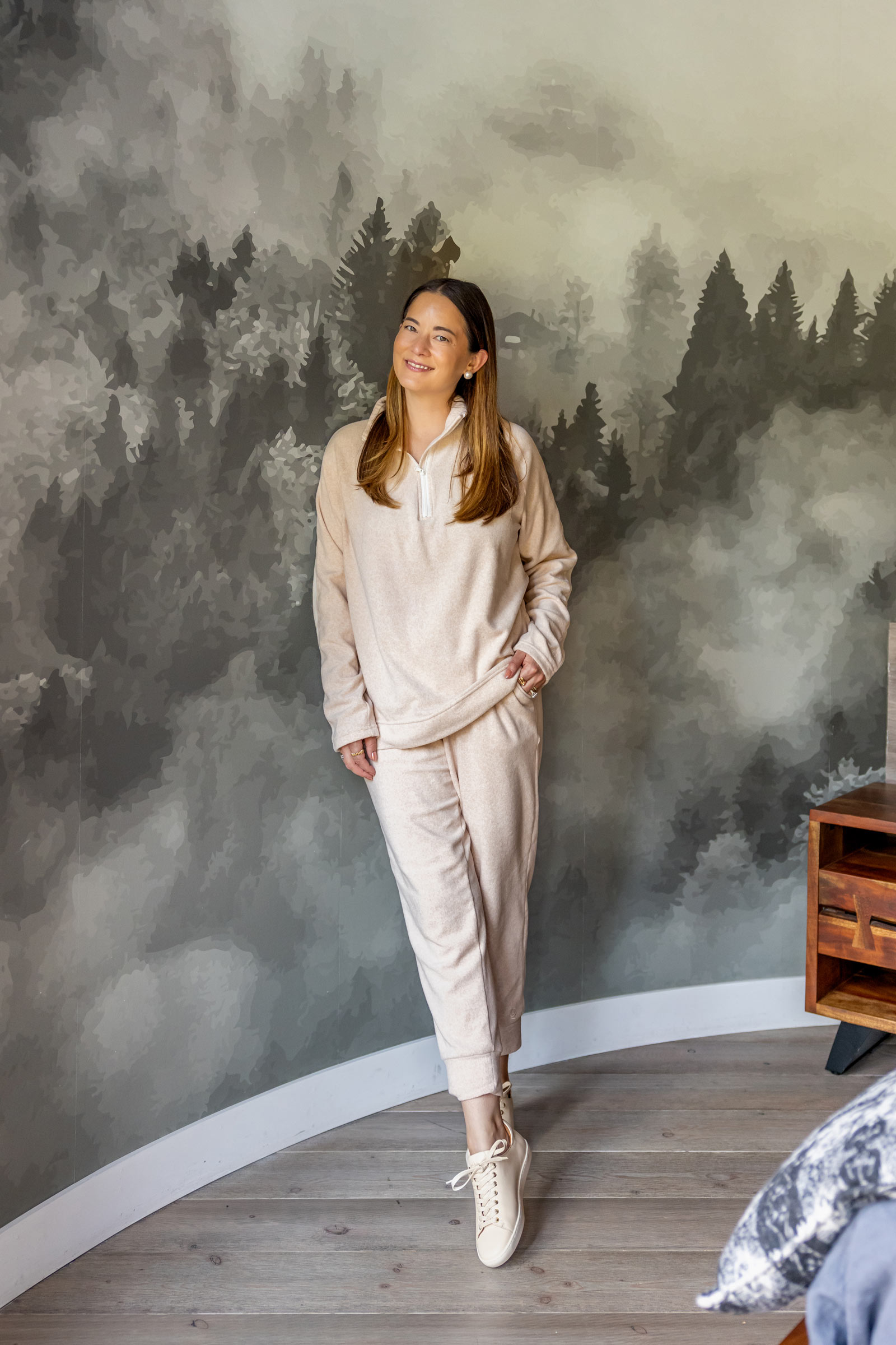 Jennifer Lake Cuddl Duds Oatmeal Fleece Quarter Zip Set