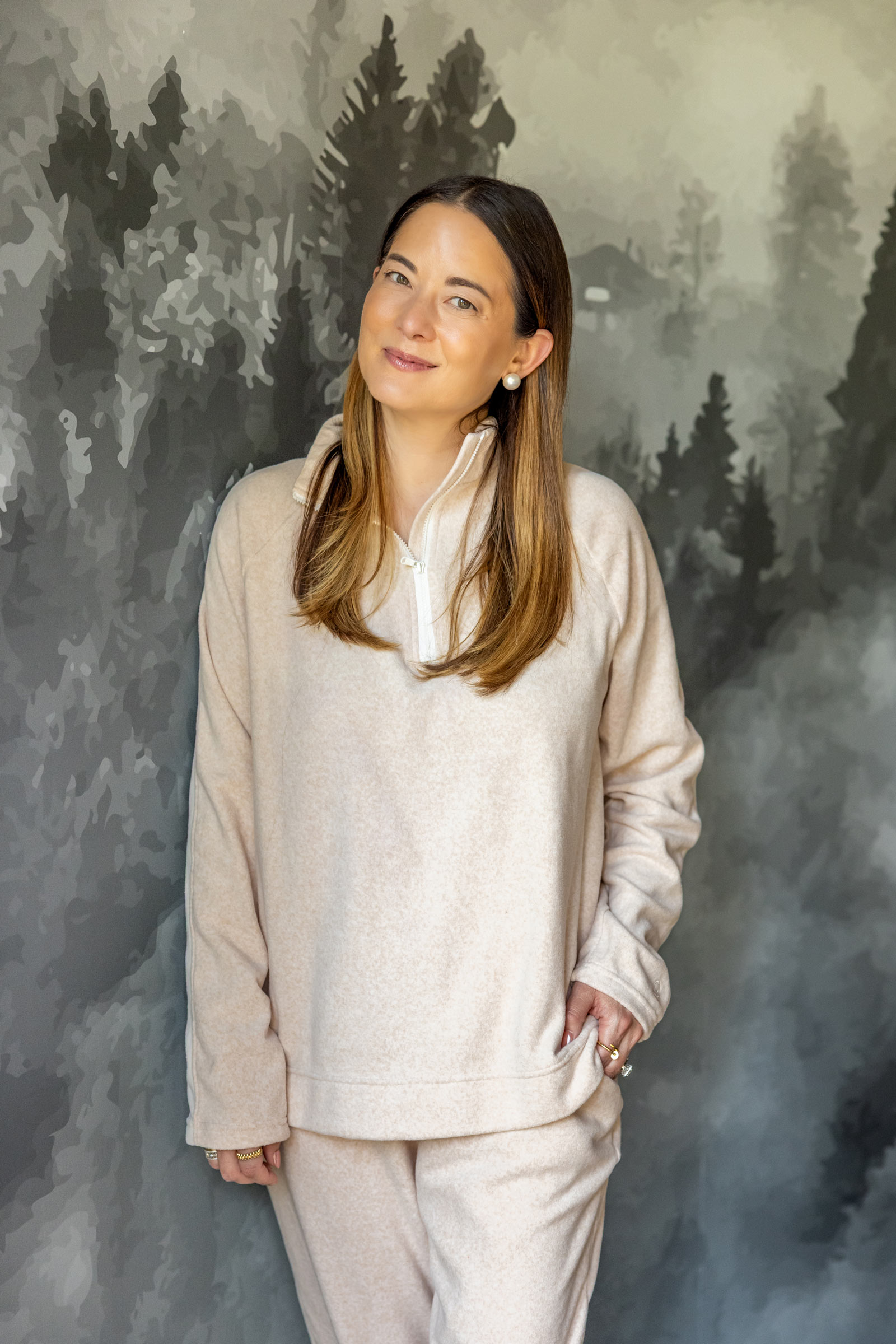 Jennifer Lake Cuddl Duds Oatmeal Fleece Quarter Zip