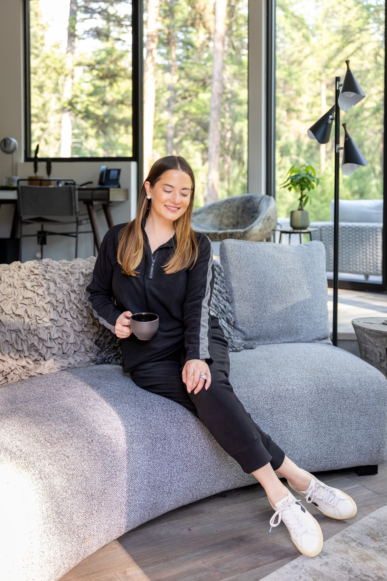 Jennifer Lake Cuddl Duds Black Fleece Quarter Zip Set
