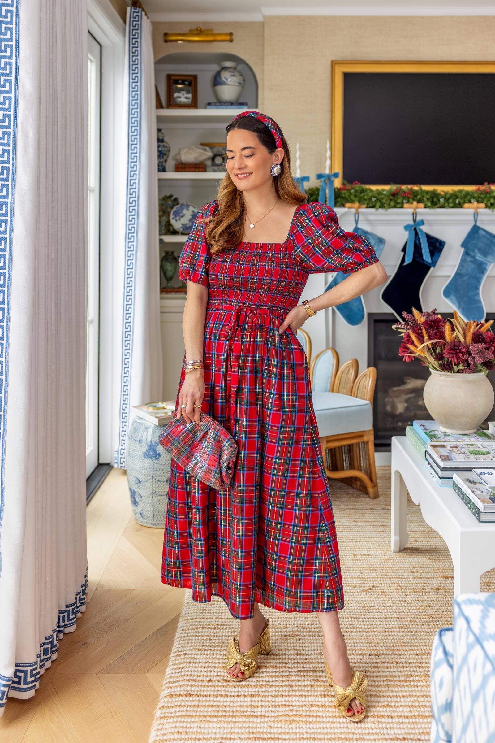 vineyard vines red plaid smocked dress