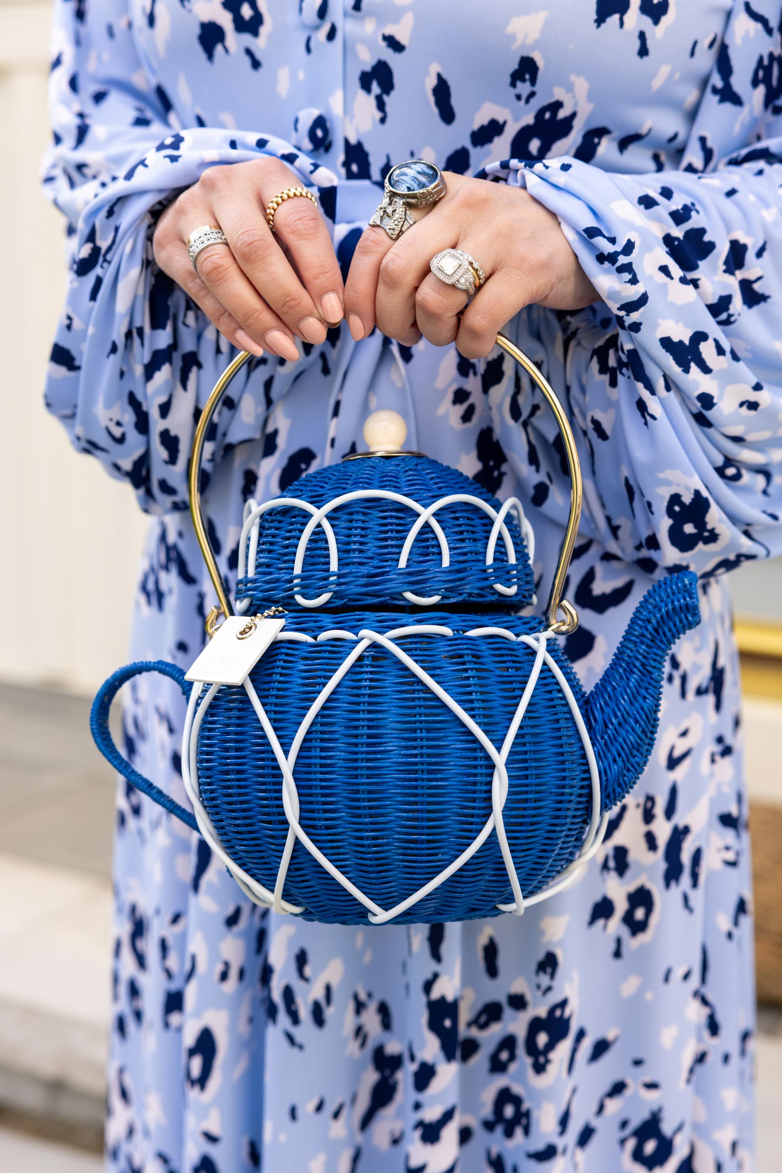 Kate Spade Blue Wicker Teapot Novelty Bag