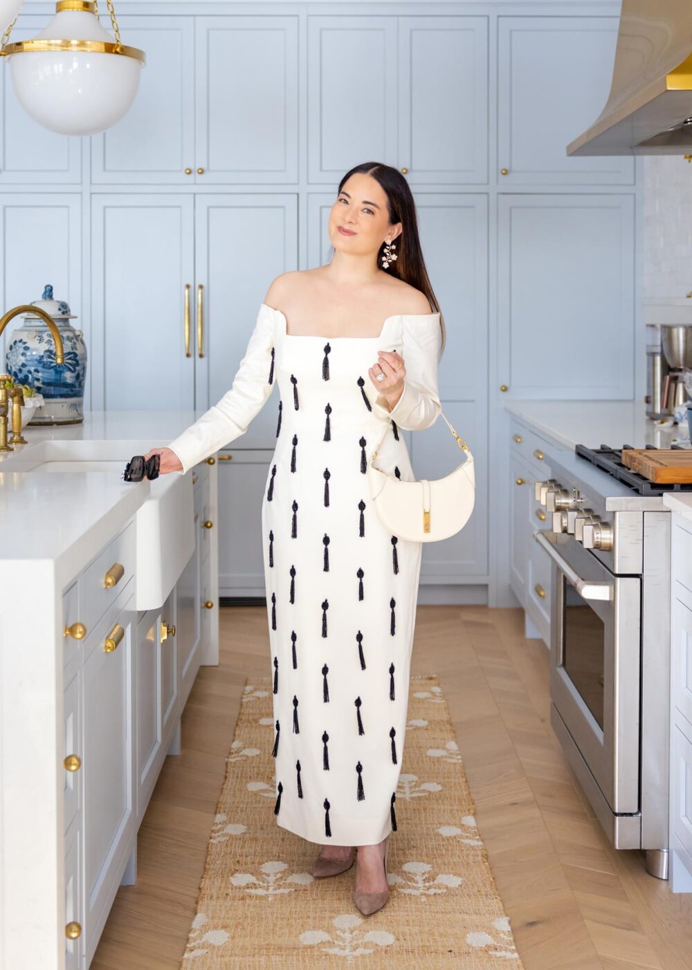 Lela Rose Ivory Gown Black Tassels